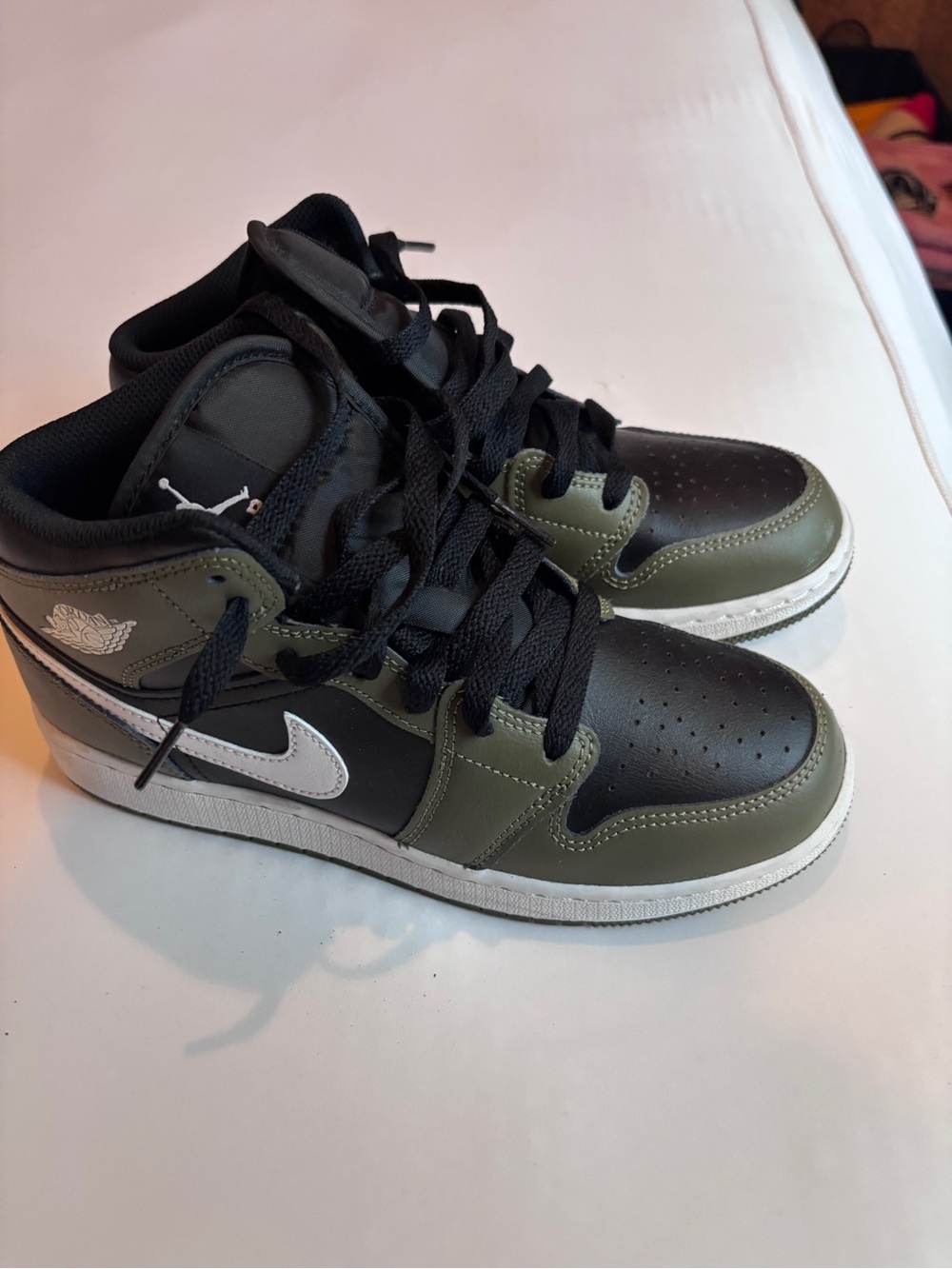 Kids Olive & Black High-Top Sneakers with White Swoosh